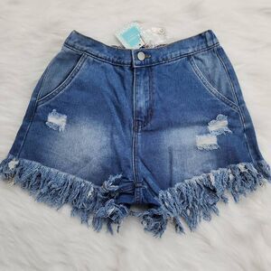 Hayden Women’s Blue High Waist Distressed‎ Cotton Shorts Size Small